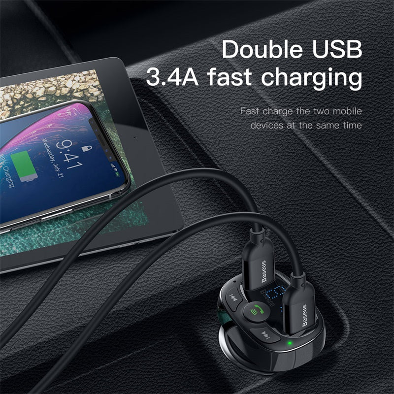CARGADOR AUTO CON BLUETOOTH MP3 RADIO 3.4A T-TYPED BASEUS
