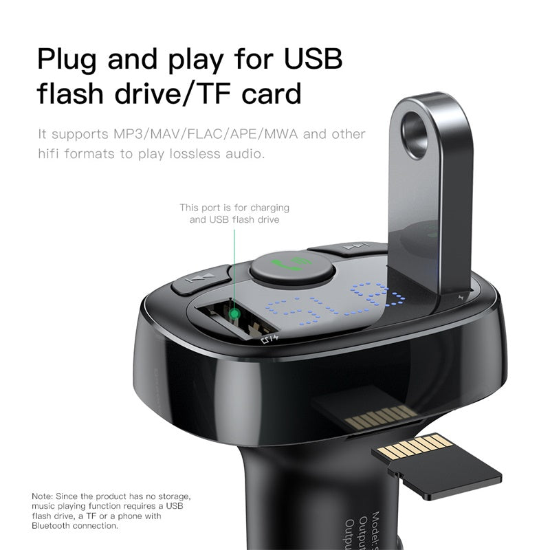 CARGADOR AUTO CON BLUETOOTH MP3 RADIO 3.4A T-TYPED BASEUS