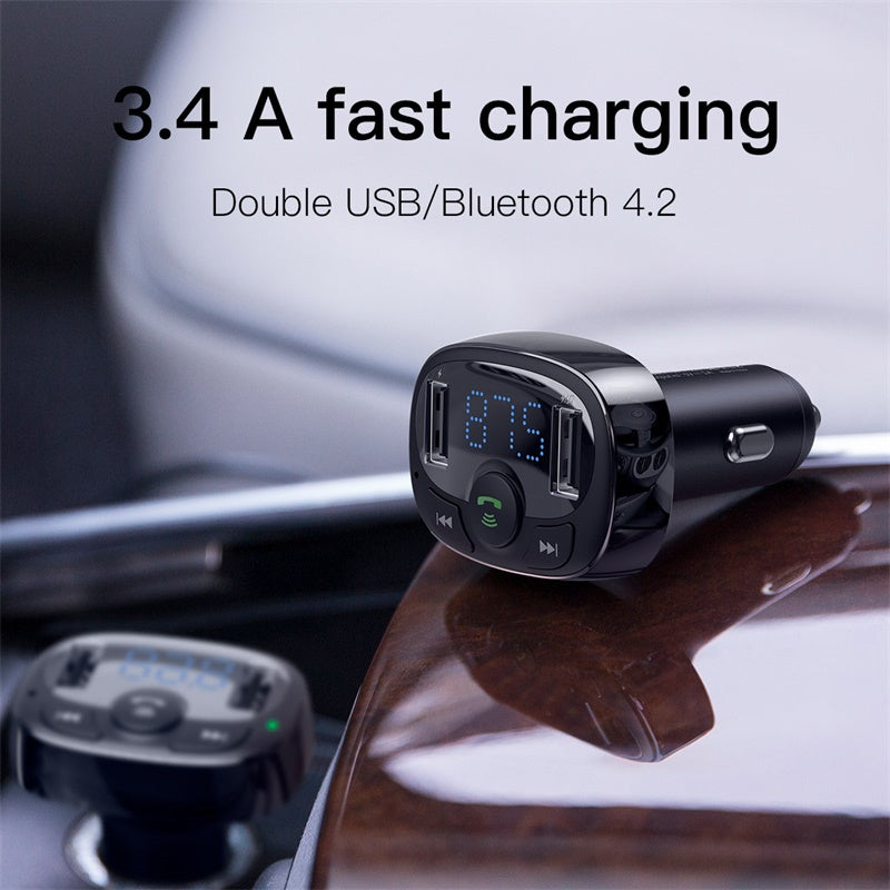 CARGADOR AUTO CON BLUETOOTH MP3 RADIO 3.4A T-TYPED BASEUS