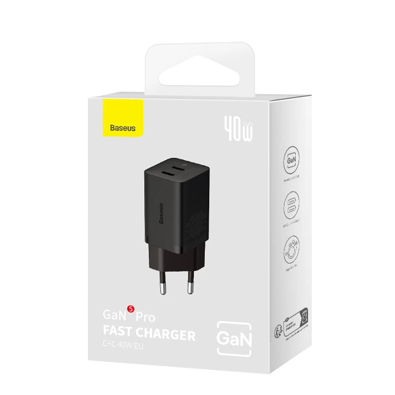 CARGADOR PARED GAN 5 PRO 40W C+C EU BASEUS GAN 5
