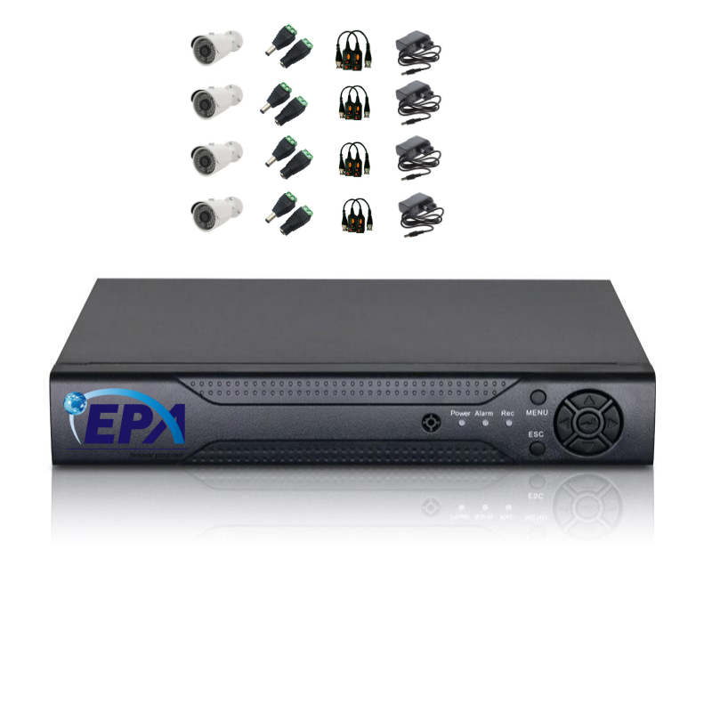 KIT DE SEGURIDAD PROFESIONAL XVR 8 CH + 4 CAMARAS BULLET 2MP