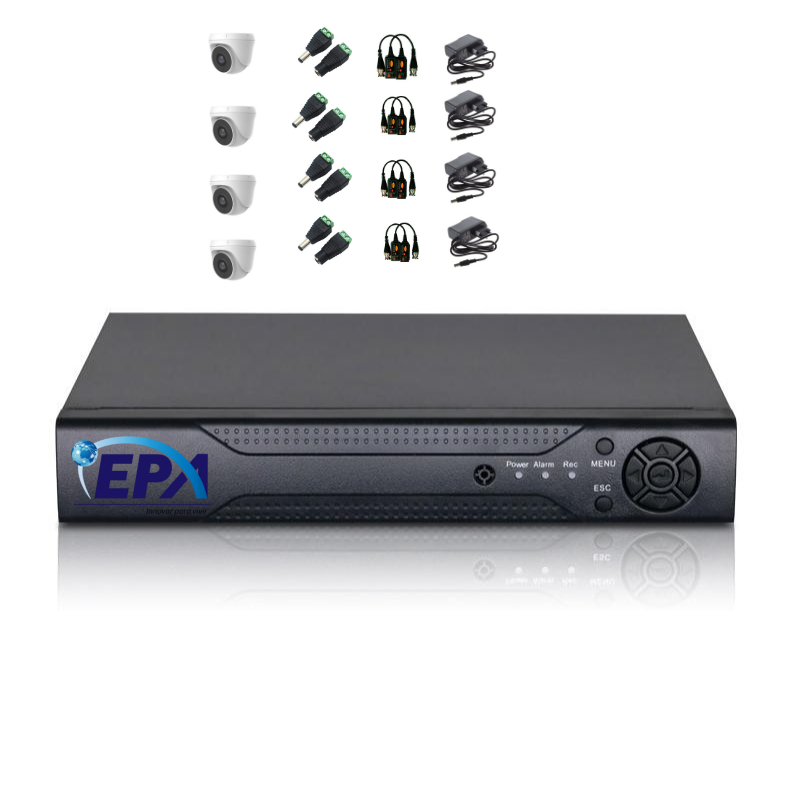 KIT DE SEGURIDAD PROFESIONAL XVR 8 CH + 4 CAMARAS DOMO 2MP