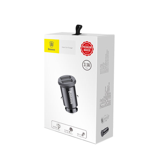 CARGADOR AUTO DUAL USB 5V 3.1A NEGRO GRAIN CAR CHARGER BASEUS