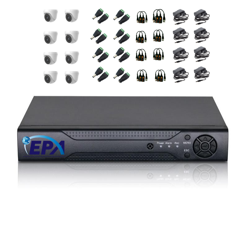 KIT DE SEGURIDAD PROFESIONAL XVR 16 CH + 8 CAMARAS DOMO 2MP