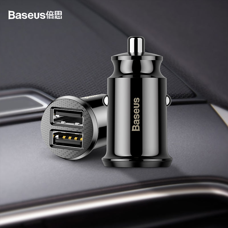 CARGADOR AUTO DUAL USB 5V 3.1A NEGRO GRAIN CAR CHARGER BASEUS