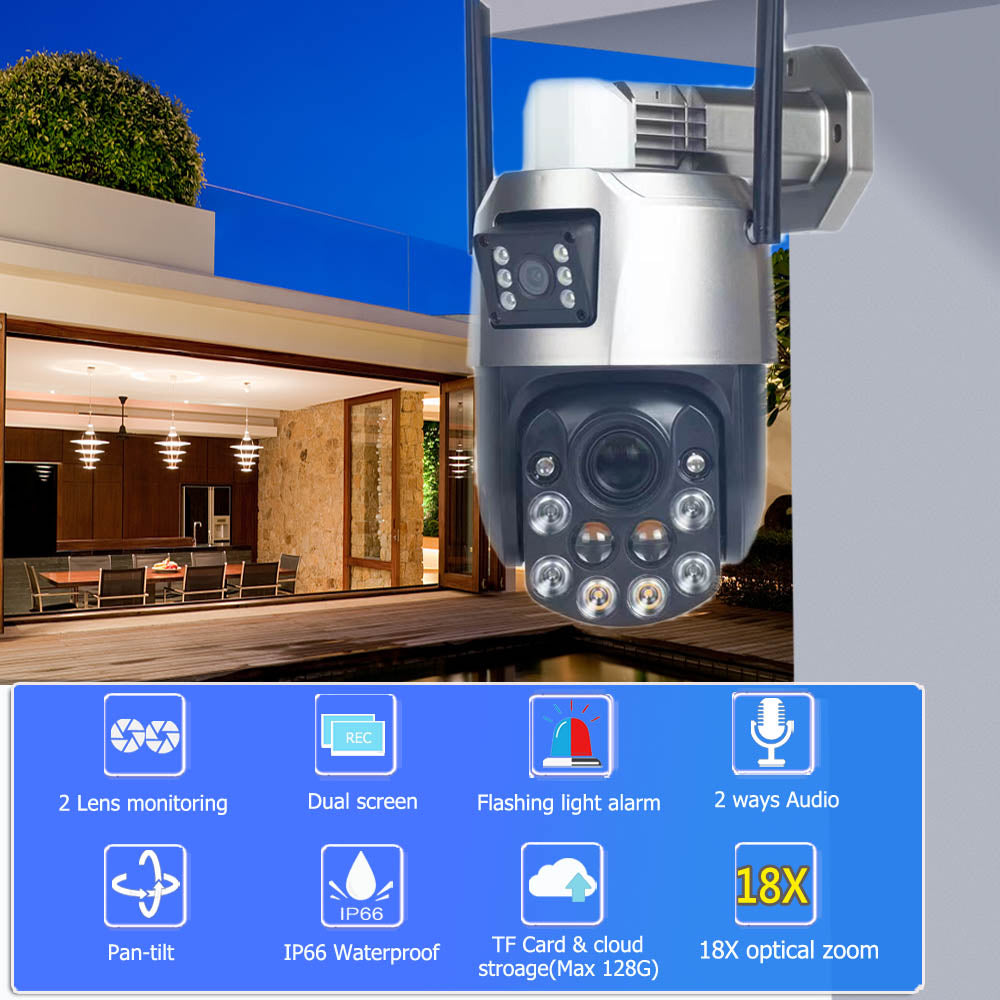 CAMARA PTZ INALAMBRICO 6MP DOBLE LENTE 18X ZOOM OPTICO FHD