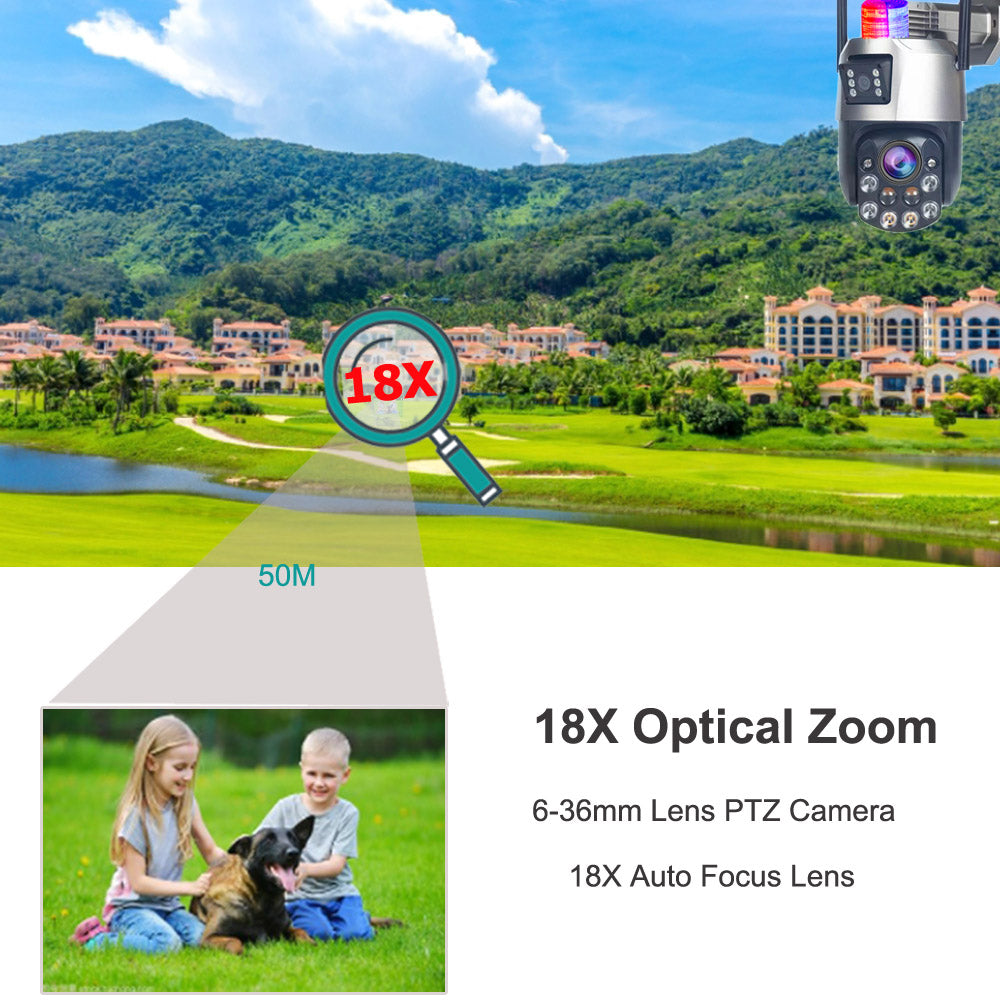 CAMARA PTZ INALAMBRICO 6MP DOBLE LENTE 18X ZOOM OPTICO FHD