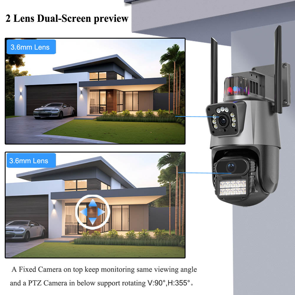 CAMARA PTZ INALAMBRICA EXTERIOR DOBLE LENTE 6MP FHD