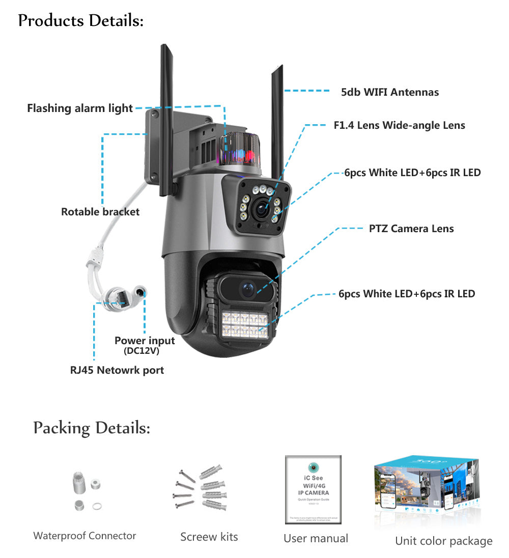 CAMARA PTZ INALAMBRICA EXTERIOR DOBLE LENTE 6MP FHD