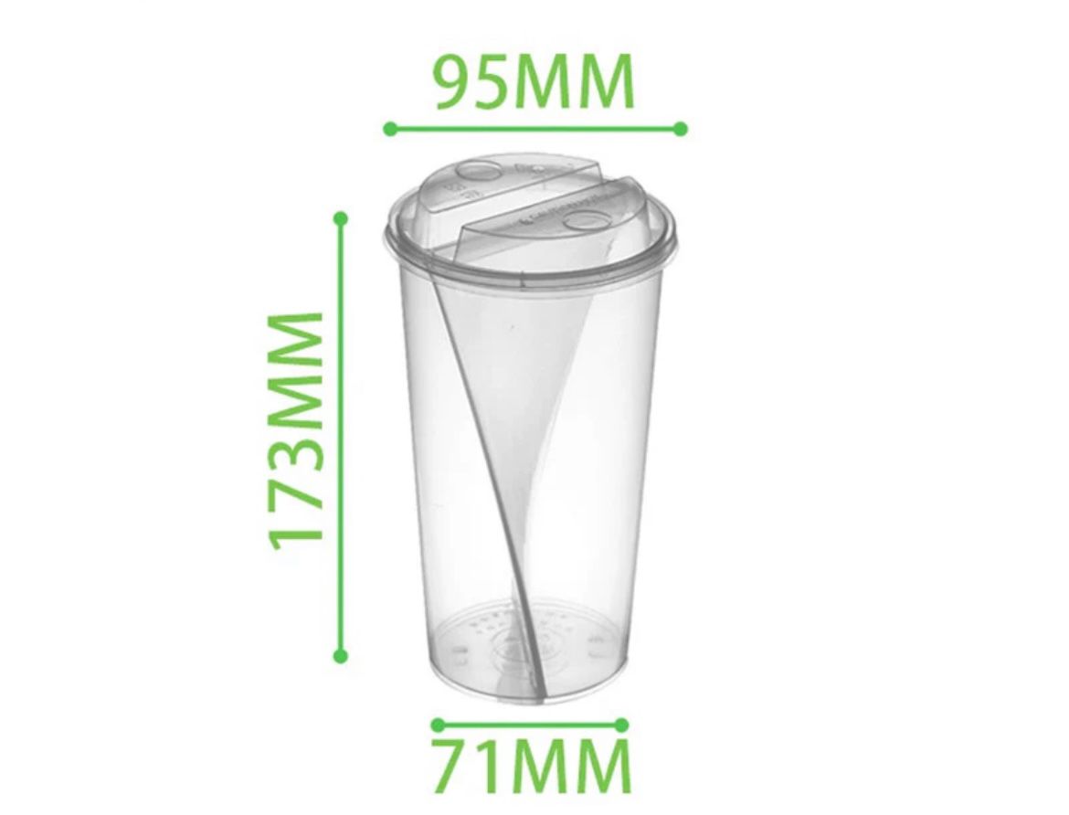 VASOS DOBLE PP RECICLABLES CON TAPA 750ML DE BUBBLE TEA Y JUGOS 92UND