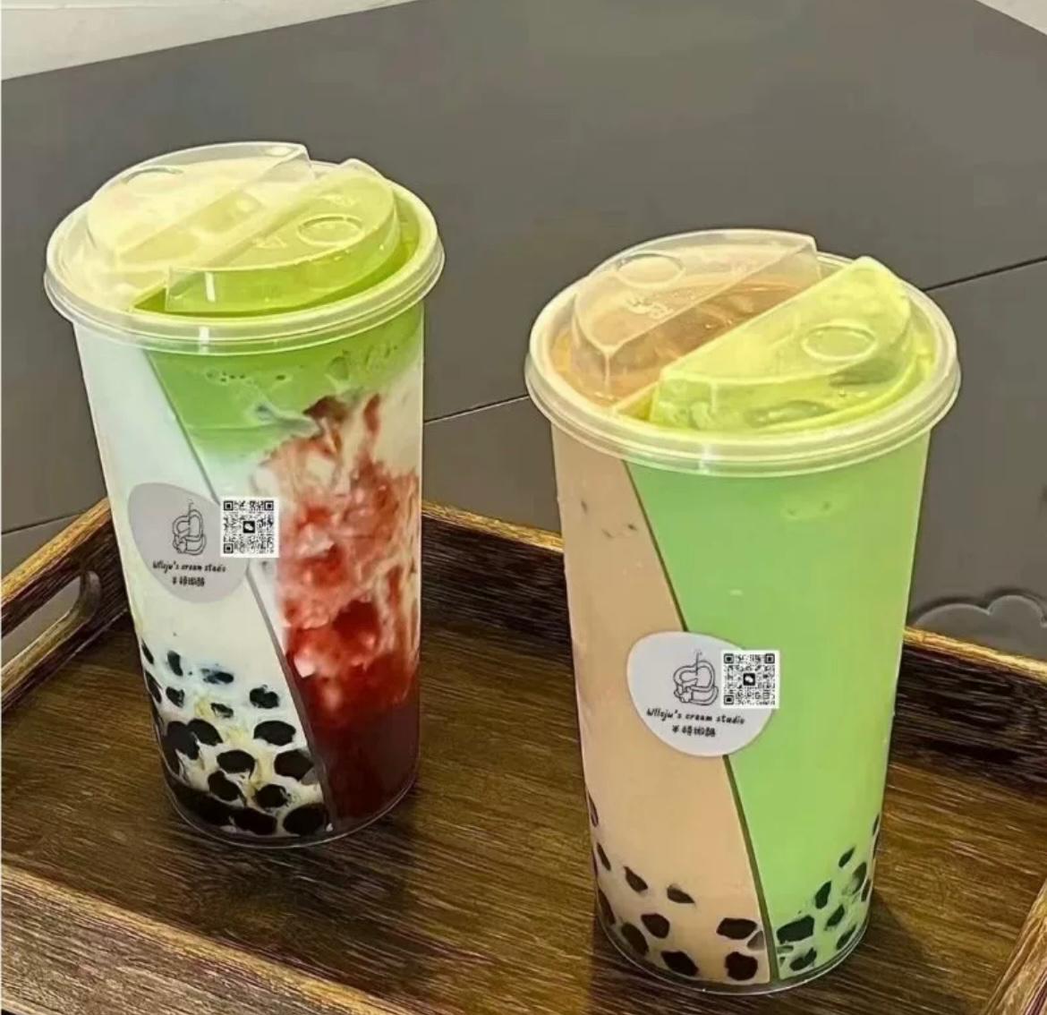 VASOS DOBLE PP RECICLABLES CON TAPA 750ML DE BUBBLE TEA Y JUGOS 92UND