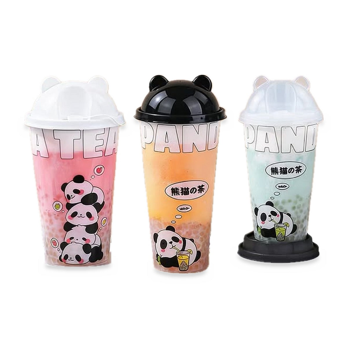 VASOS PP RECICLABLES CON TAPA OSITO 700ML NEGRO DE BUBBLE TEA Y JUGOS 500UND